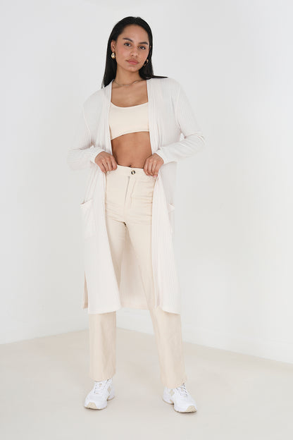 Brave Soul Ivory Ribbed Oversized Lounge Cardigan - Ivory Image 3