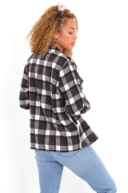 Brave Soul Grey Checked Oversized Shacket - Grey Image 2