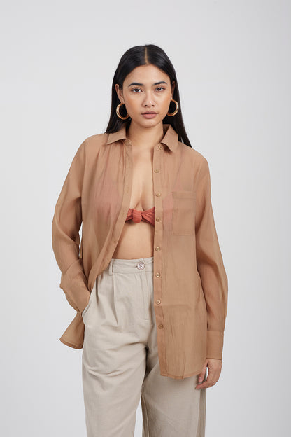 Brave Soul Beige Relaxed Fit Long Sleeve Shirt - Beige Image 4