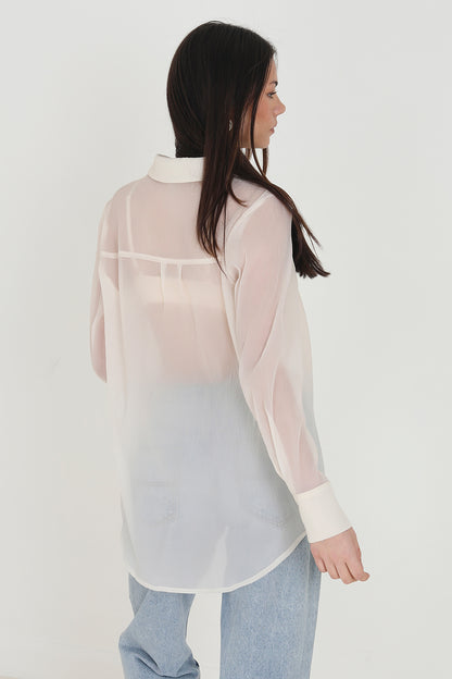 Brave Soul Cream Relaxed Fit Long Sleeve Shirt - Cream Image 2