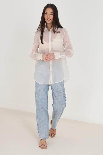 Brave Soul Cream Relaxed Fit Long Sleeve Shirt - Cream Image 3