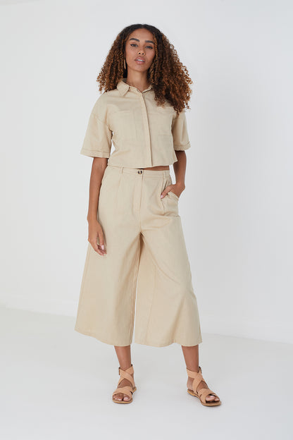 Brave Soul Light Sand Short Sleeve Cropped Shirt - Light Sand Image 3