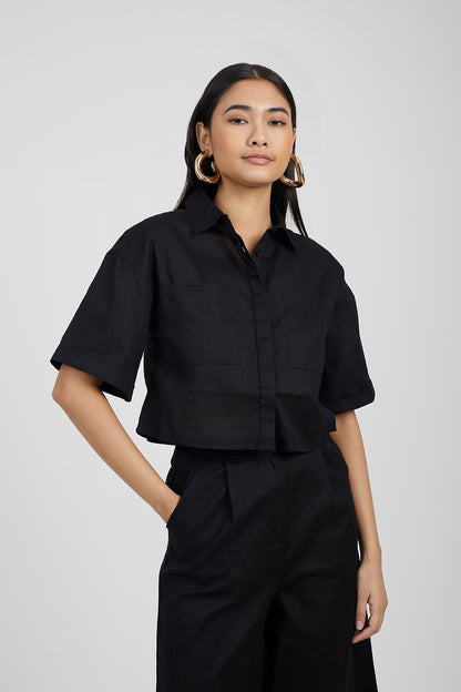 Brave Soul Black Short Sleeve Cropped Shirt - Black Image 1