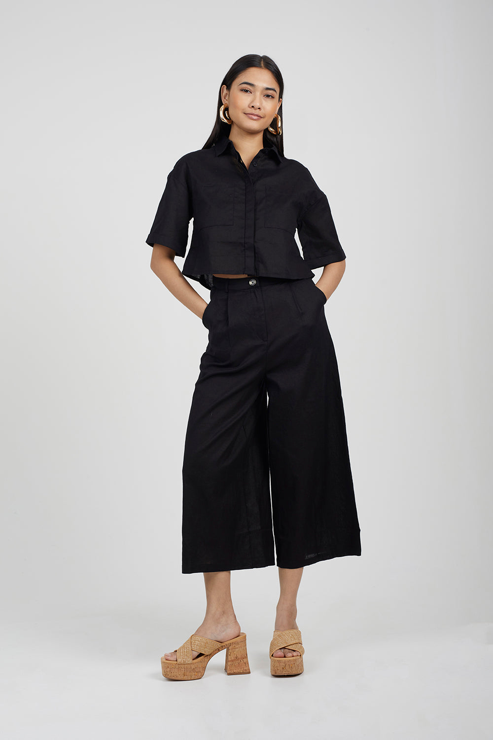 Brave Soul Black Short Sleeve Cropped Shirt - Black Image 3