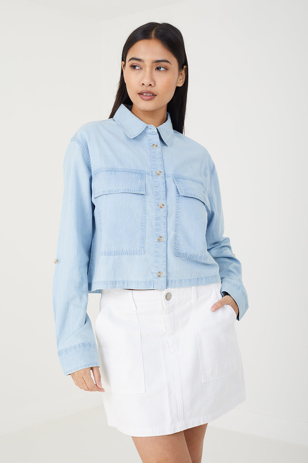 Brave Soul Blue Long Sleeve Denim Shirt - Blue Image 1