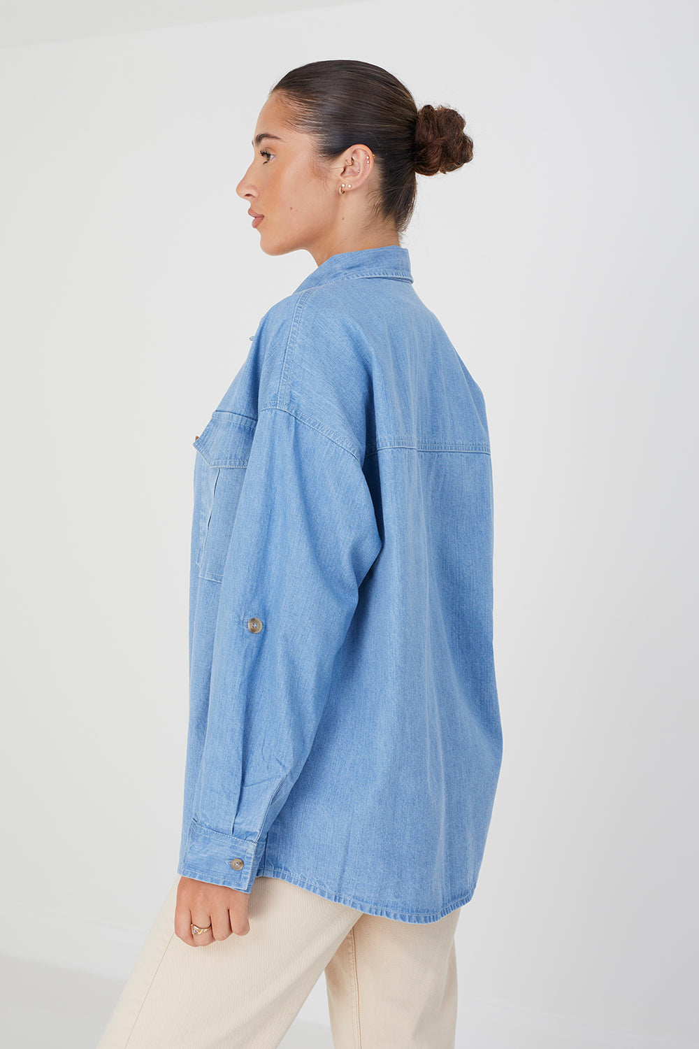 Brave Soul Blue Long Sleeve Chambray Shirt - Blue Image 2