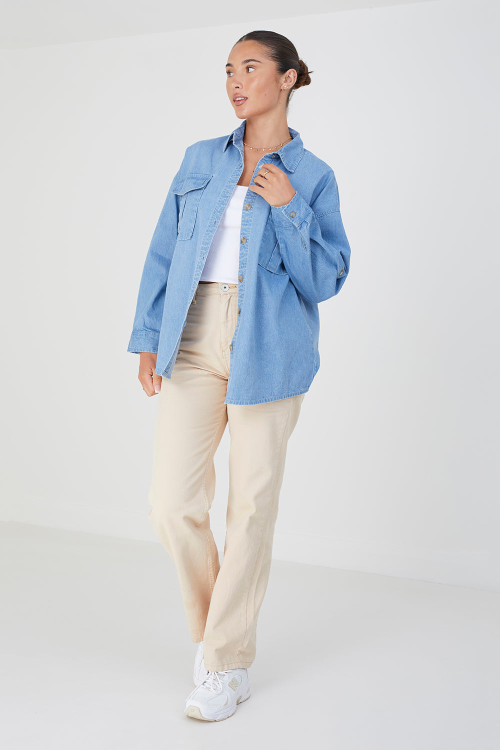 Brave Soul Blue Long Sleeve Chambray Shirt - Blue Image 3