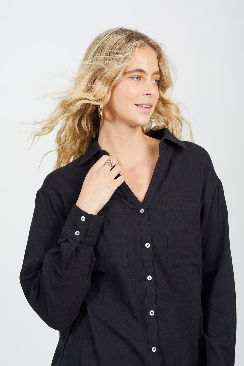 Brave Soul Black Cotton Long Sleeve Classic Pocket Detail Shirt - Black Image 4