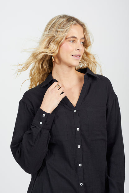 Brave Soul Black Cotton Long Sleeve Classic Pocket Detail Shirt - Black Image 4