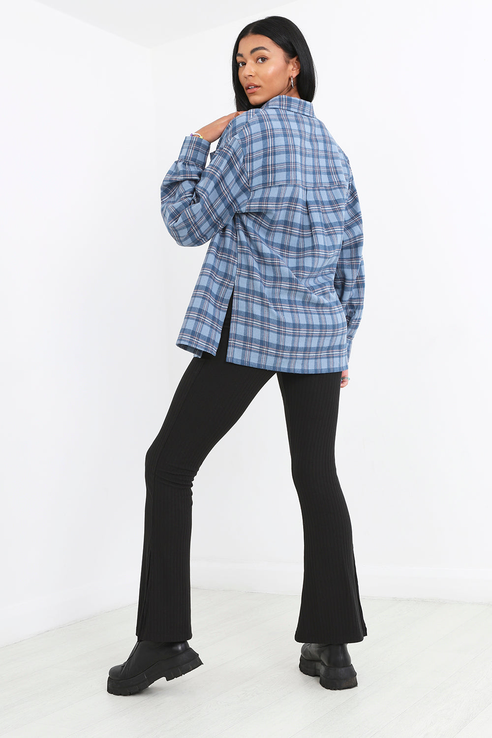 Brave Soul Blue Long Sleeve Check Flannel Shirt - Blue Image 2