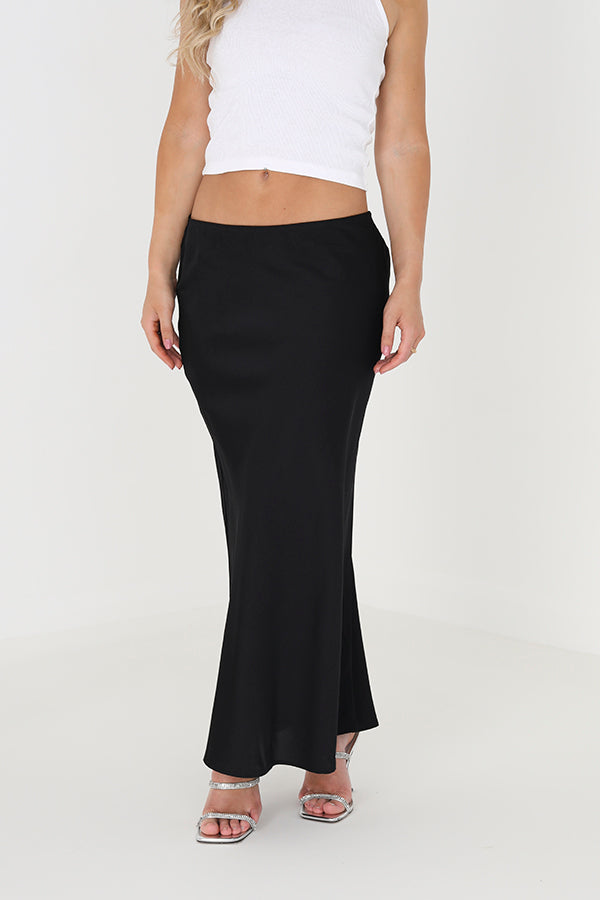 Brave Soul Black Satin Bias Cut Midi Skirt - Black Image 1