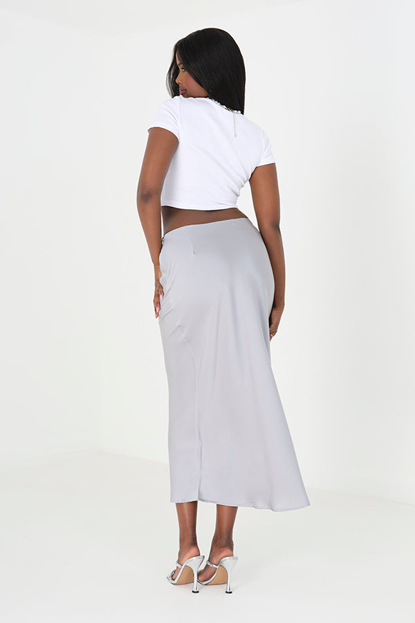 Brave Soul Silver Satin Bias Cut Midi Skirt - Silver Image 2