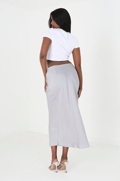 Brave Soul Silver Satin Bias Cut Midi Skirt - Silver Image 2
