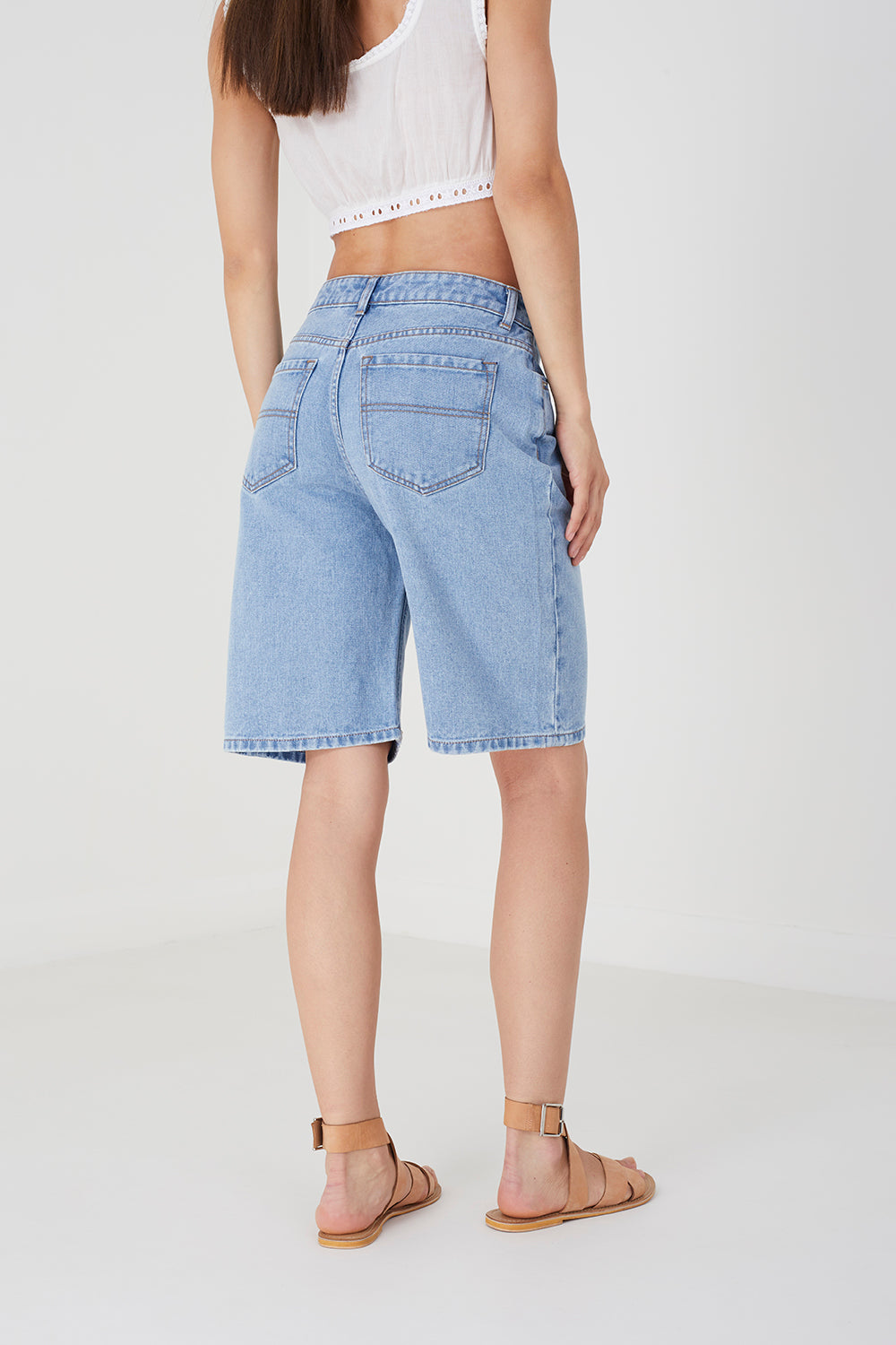 Brave Soul Mid Blue Longline Denim Shorts - Mid Blue Image 2
