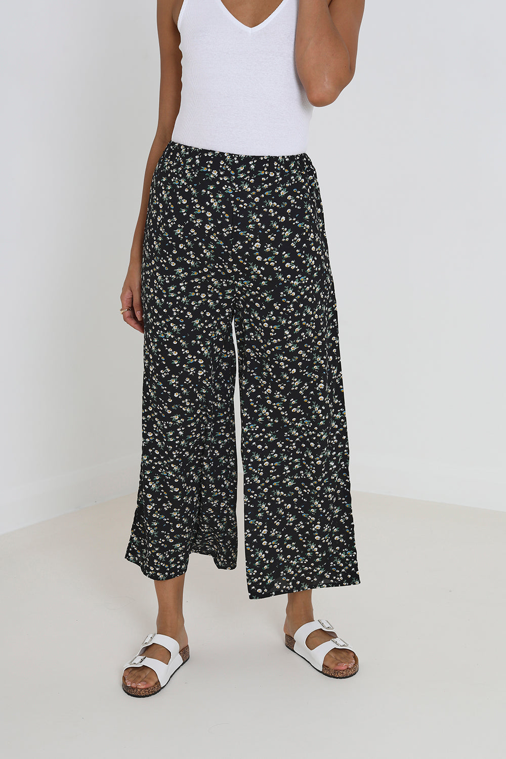 Brave Soul Black Wide Leg Elasticated Waist Floral Trousers - Black Image 1