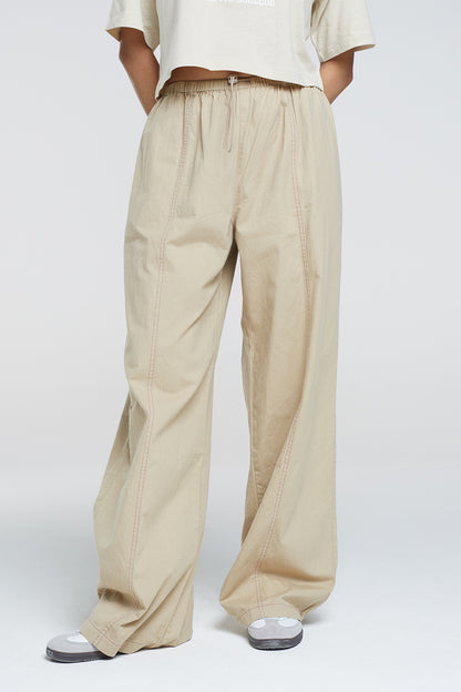 Brave Soul Stone Cotton Adjustable Elasticated Waist Trousers - Stone Image 1