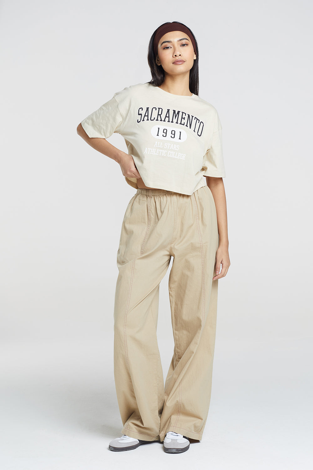 Brave Soul Stone Cotton Adjustable Elasticated Waist Trousers - Stone Image 3
