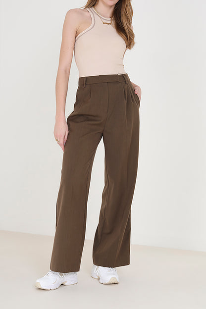 Brave Soul Brown Tailored Wide Leg Trousers - Brown Image 1