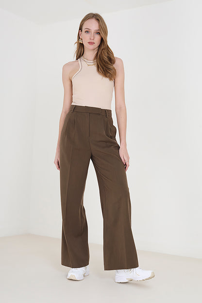 Brave Soul Brown Tailored Wide Leg Trousers - Brown Image 3