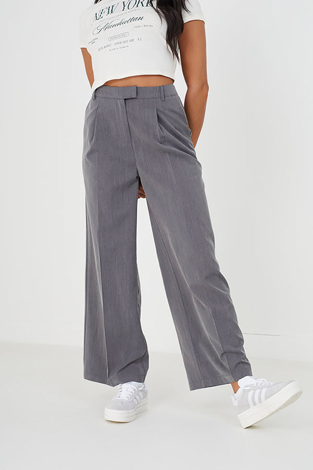 Brave Soul Grey Tailored Wide Leg Trousers - Grey Image 1