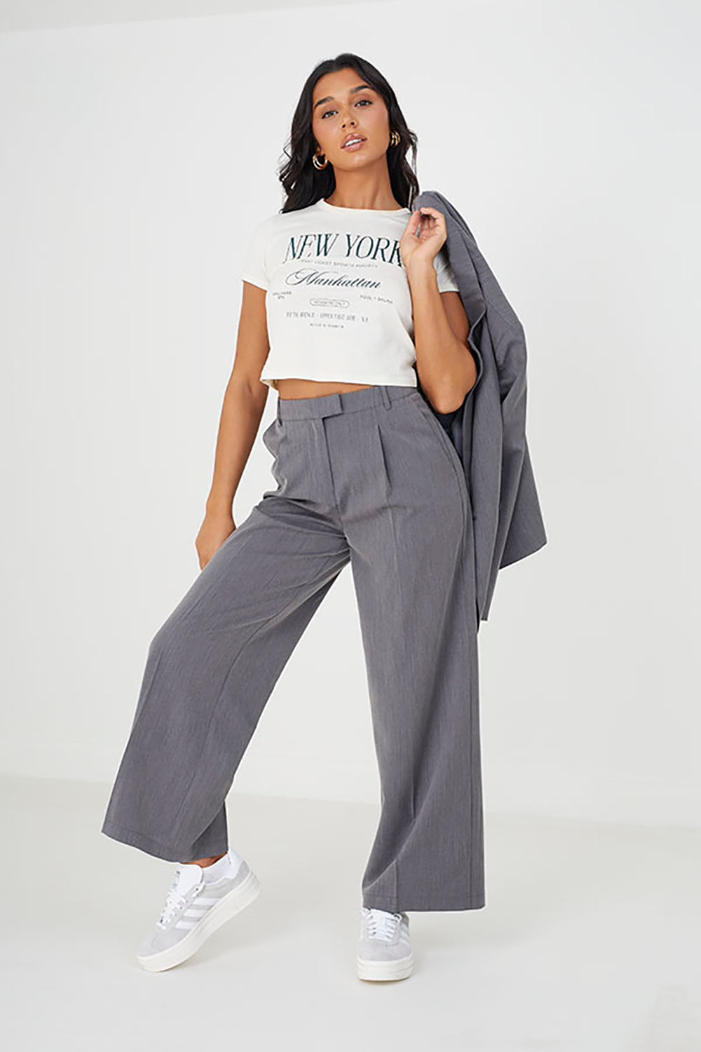 Brave Soul Grey Tailored Wide Leg Trousers - Grey Image 3