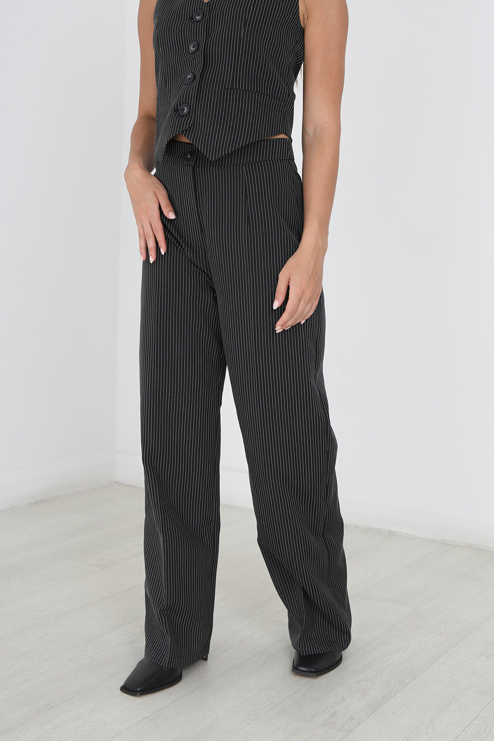 Brave Soul Black Tailored Pinstripe Wide Leg Trousers - Black Image 1