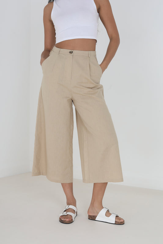 Brave Soul Light Sand Wide Leg Cropped Culotte - Light Sand Image 1