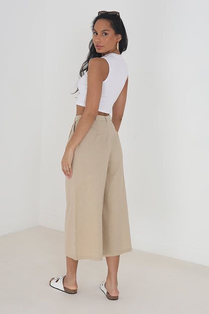 Brave Soul Light Sand Wide Leg Cropped Culotte - Light Sand Image 2