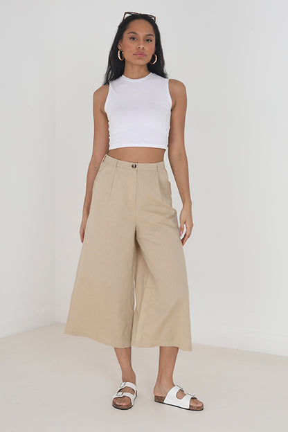 Brave Soul Light Sand Wide Leg Cropped Culotte - Light Sand Image 3