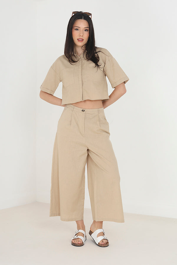 Brave Soul Light Sand Wide Leg Cropped Culotte - Light Sand Image 4