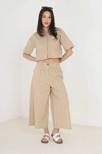Brave Soul Light Sand Wide Leg Cropped Culotte - Light Sand Image 4