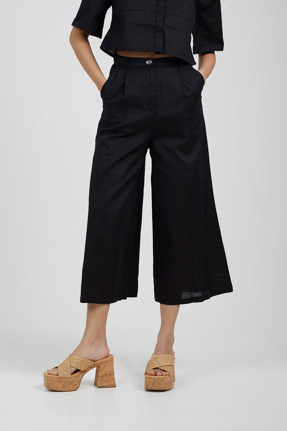 Brave Soul Black Wide Leg Cropped Culotte - Black Image 1