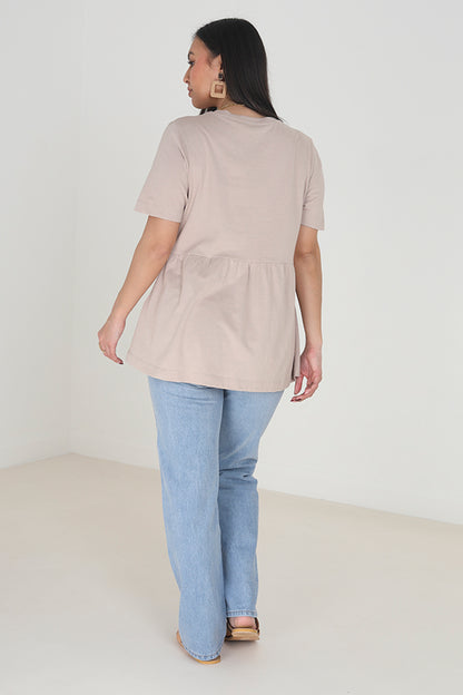 Brave Soul Taupe Smock Style Short Sleeve Top - Taupe Image 2