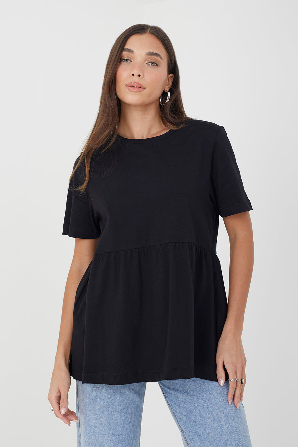 Brave Soul Black Smock Style Short Sleeve Top - Black Image 1