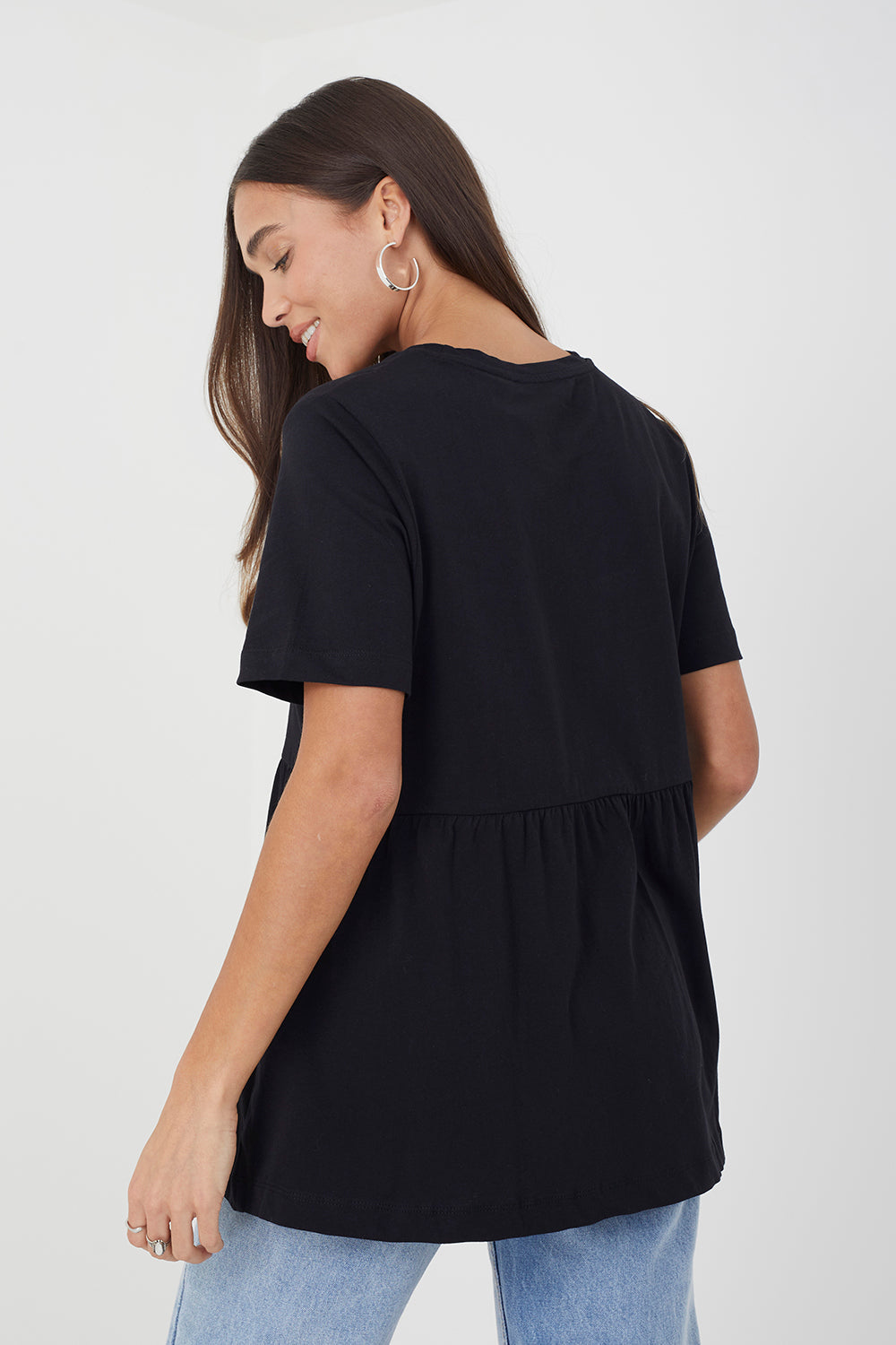 Brave Soul Black Smock Style Short Sleeve Top - Black Image 2