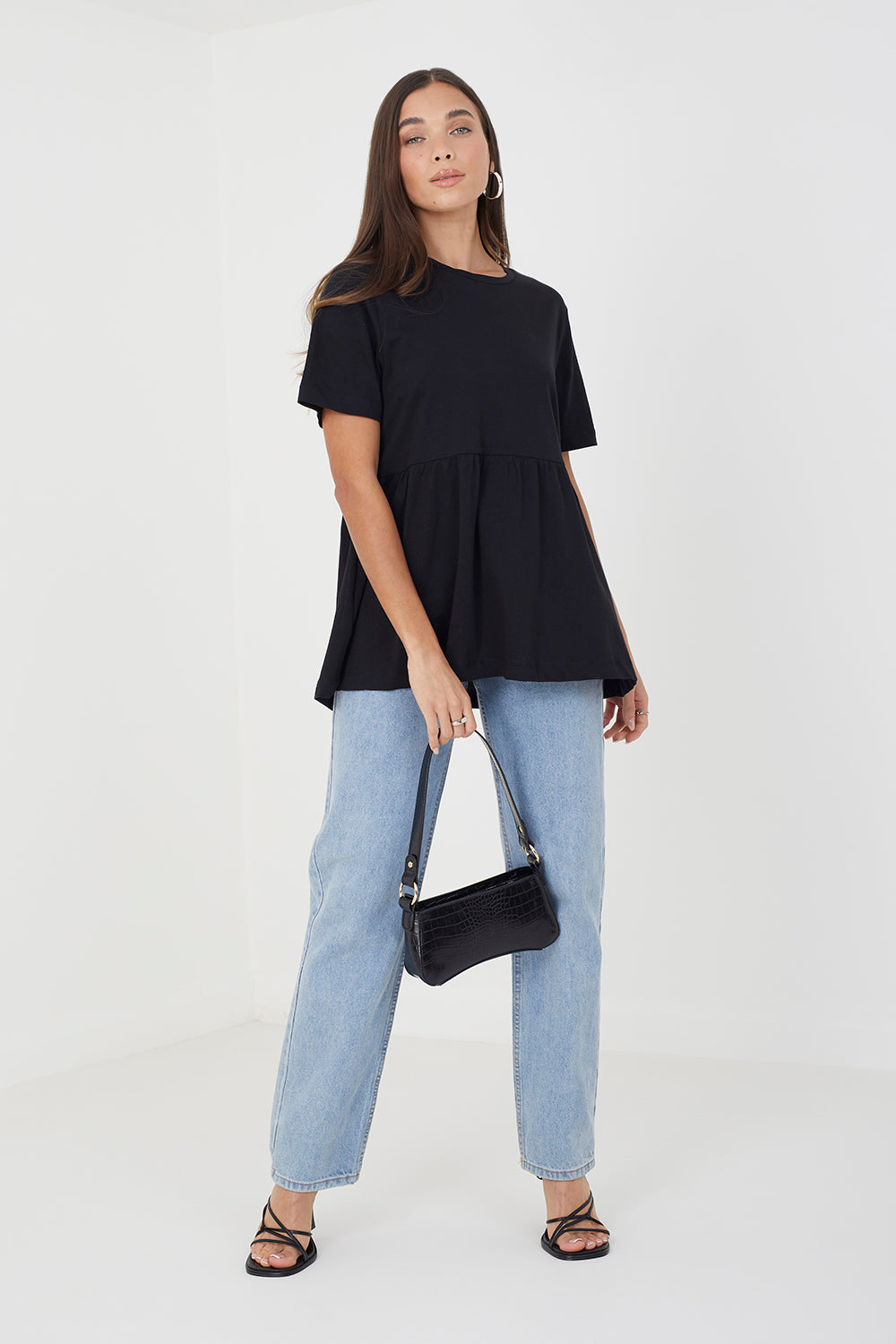 Brave Soul Black Smock Style Short Sleeve Top - Black Image 3