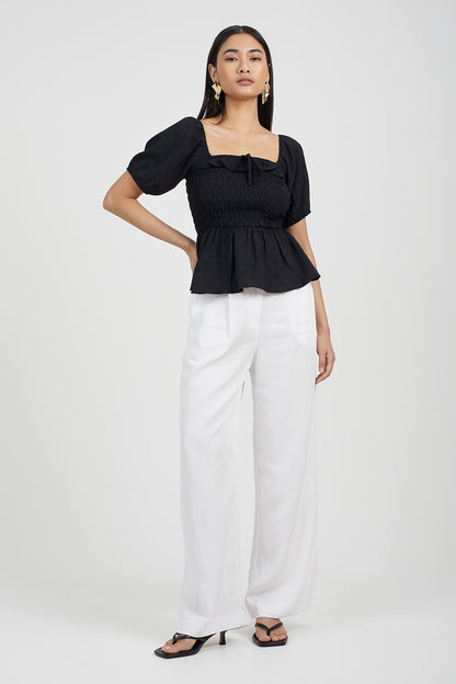 Brave Soul Black Puff Sleeve Shirred Top - Black Image 3