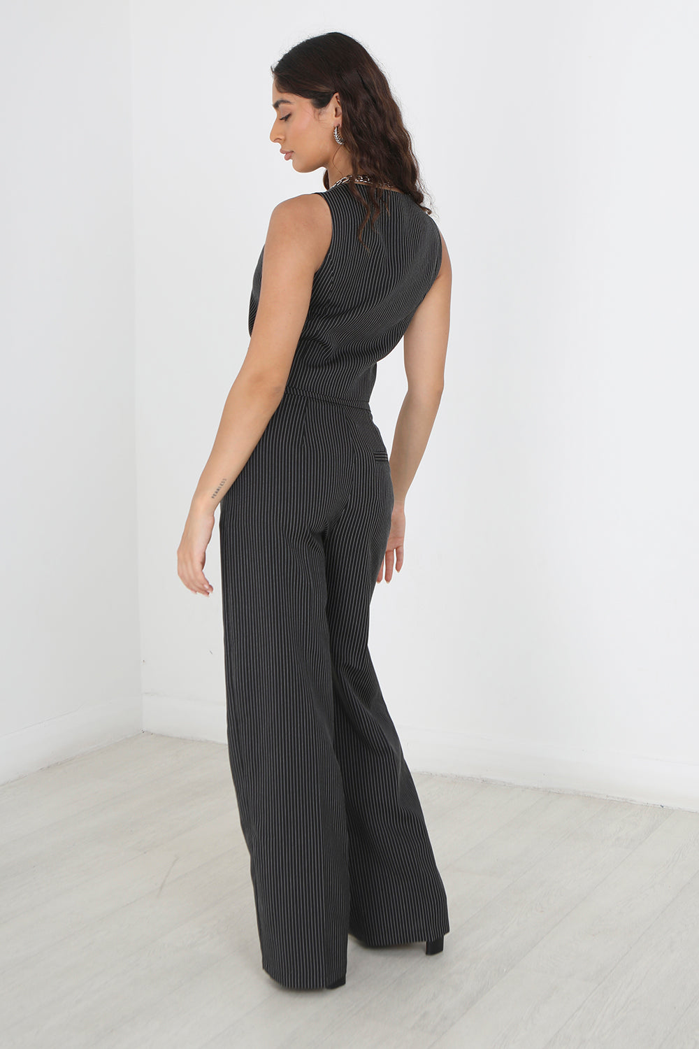 Brave Soul Black Tailored Pinstripe Waistcoat - Black Image 2