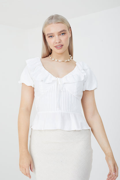 Brave Soul Off White Frill Collar Puff Sleeve Blouse - Off White Image 1