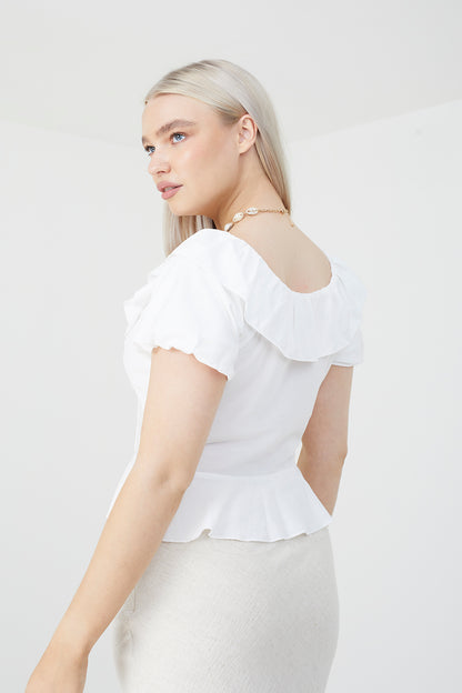 Brave Soul Off White Frill Collar Puff Sleeve Blouse - Off White Image 2
