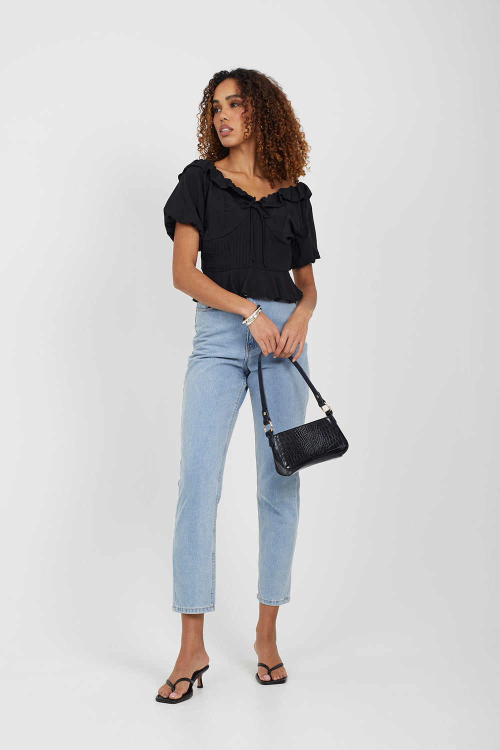 Brave Soul Black Frill Collar Puff Sleeve Blouse - Black Image 3