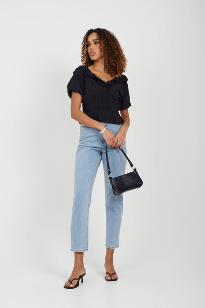 Brave Soul Black Frill Collar Puff Sleeve Blouse - Black Image 3