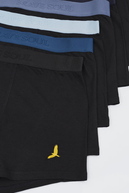 Brave Soul Black Pack of 7 Boxers with Embroidery Detail - Black Image 4