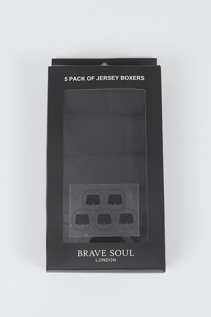 Brave Soul Black Pack of 5 Boxers with Embroidery Detail - Black Image 5