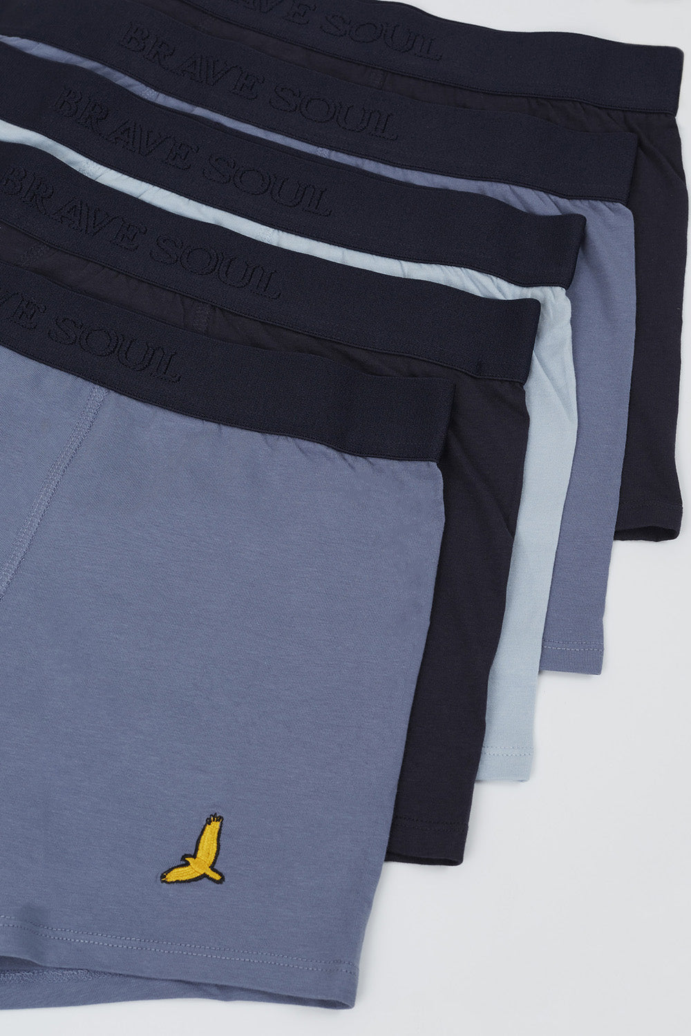 Brave Soul Blue Pack of 5 Boxers with Embroidery Detail - Blue Image 4