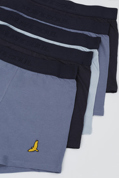 Brave Soul Blue Pack of 5 Boxers with Embroidery Detail - Blue Image 4