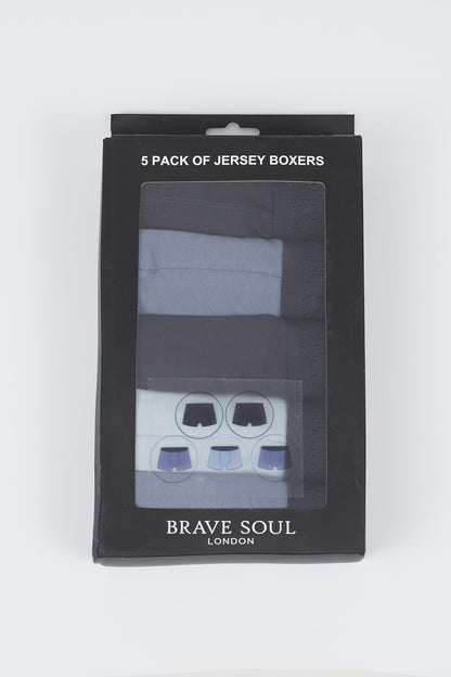 Brave Soul Blue Pack of 5 Boxers with Embroidery Detail - Blue Image 5