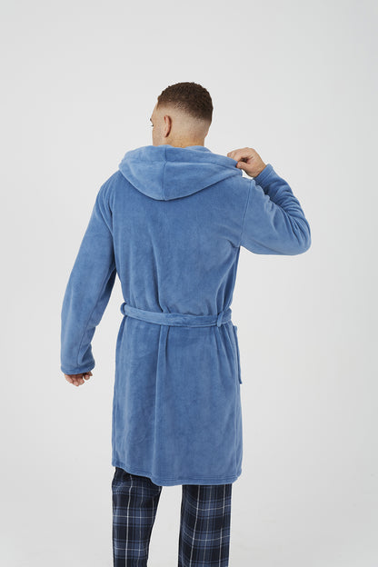 Brave Soul Blue Hooded Dressing Gown with Tie Belt - Blue Image 2