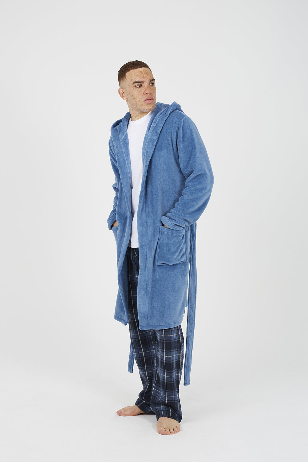 Brave Soul Blue Hooded Dressing Gown with Tie Belt - Blue Image 3