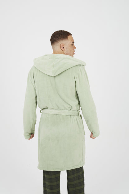 Brave Soul Pale Green Hooded Dressing Gown with Tie Belt - Pale Green Image 2